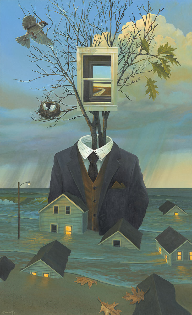 Man in the Window – Original surreal painting by Damon Pla
