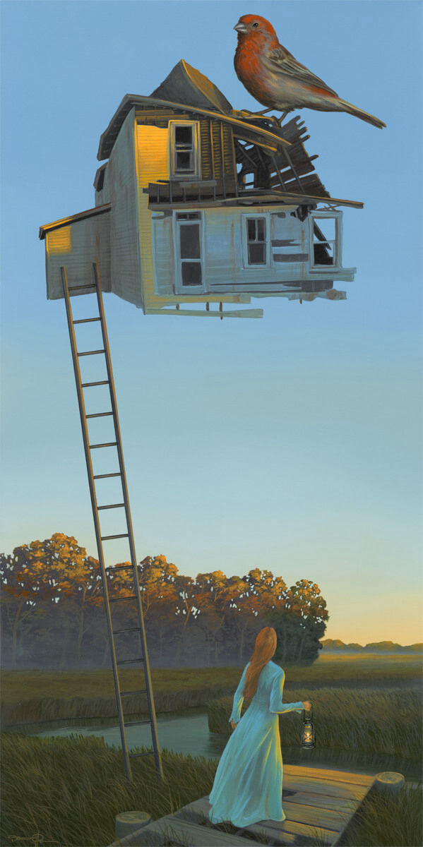 The Visit – Original surreal painting by Damon Pla